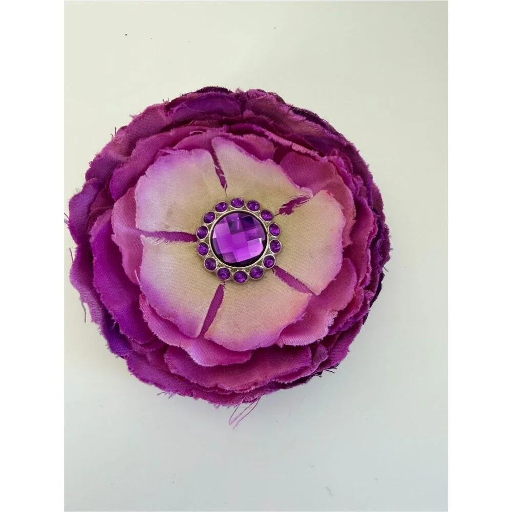 Purple Flower Hair Clip Rhinestone Center Large Floral Hair Accessory Boutique